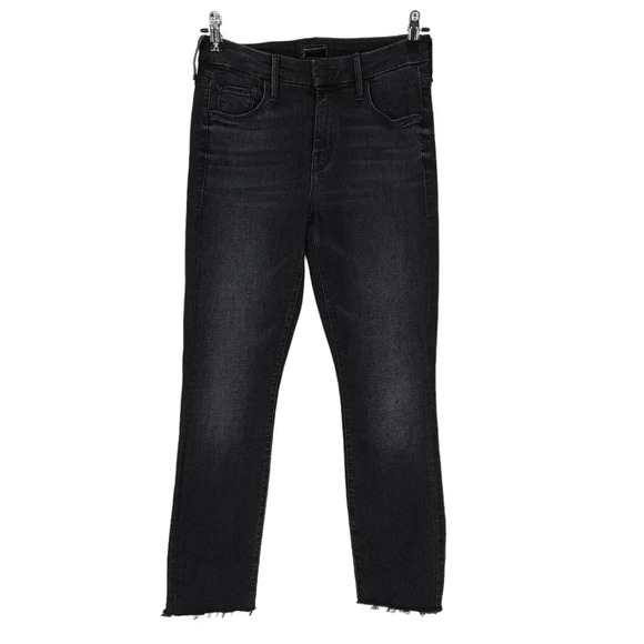 MOTHER The Looker Cropped Jeans Night Hawk Black Mid Rise Raw Hem Denim - Picture 1 of 8